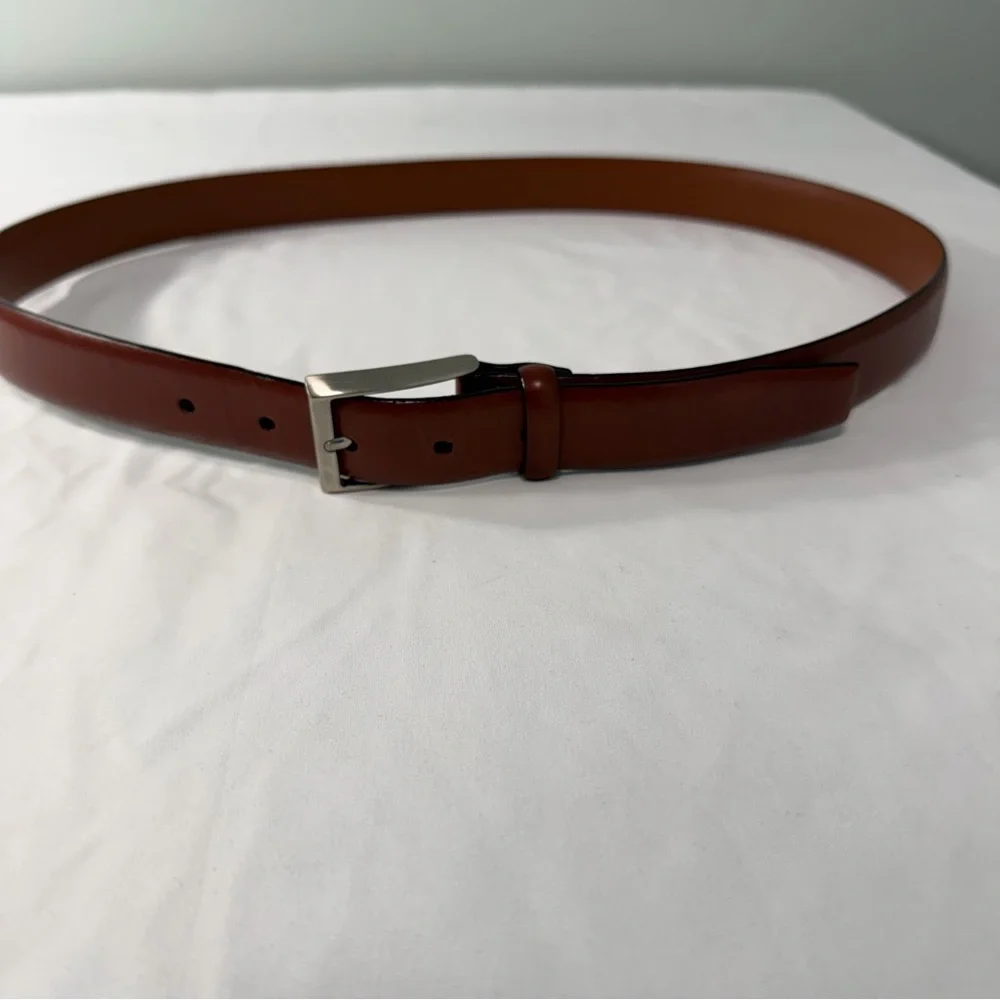 Men's Handcrafted Genuine Leather Brown Leather‎ Belt Silver Buckle